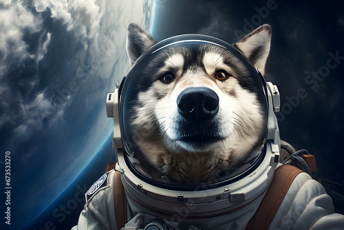 astronaut suit, dog space suit, flying into space, astronaut costume, cosmic galaxy