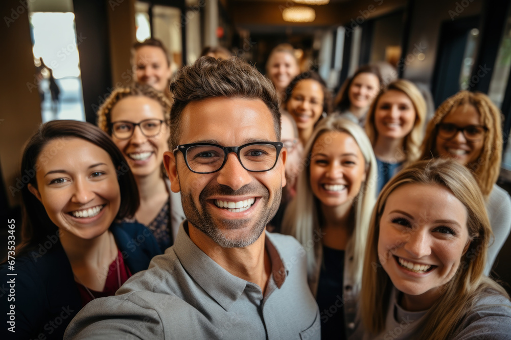 A startup founder shares a cheerful selfie with colleagues after securing funding from venture capitalists. Concept of entrepreneurship and investment. Generative Ai. A startup founder shares a cheerful selfie with colleagues after securing funding from venture capitalists. Concept of entrepreneurship and investment. Generative Ai.