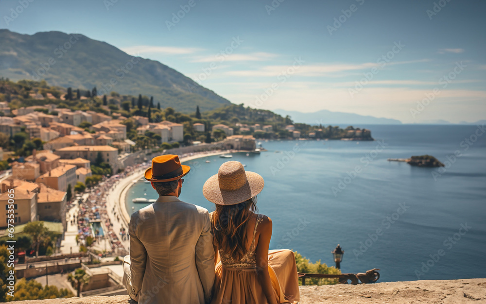 A couple enjoys the waterfront view of Nice, France