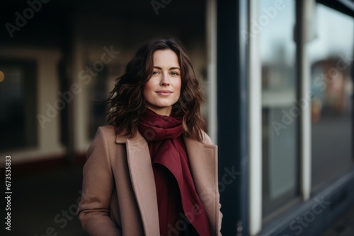 Portrait of a beautiful woman in a coat on a city street