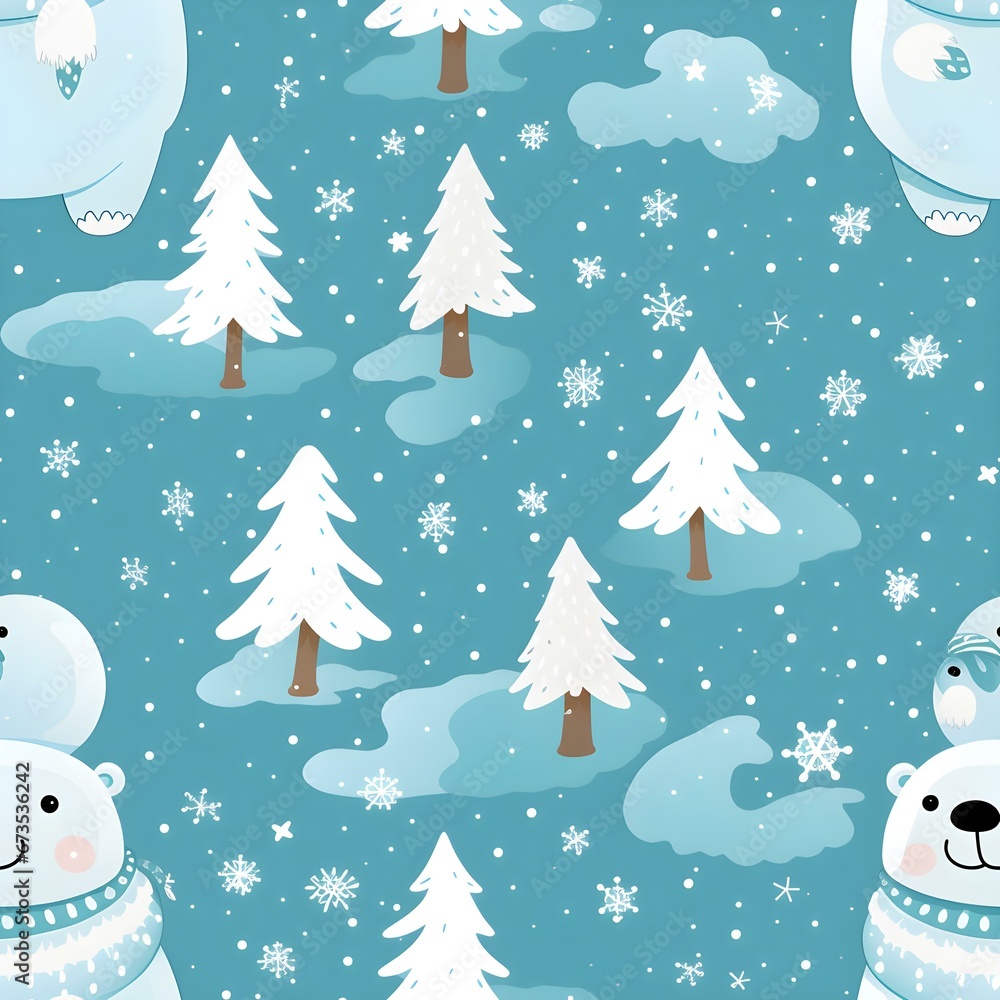 Polarbear winter in Christmas pattern