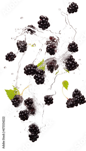 Blackberries with Leaves and Water Splashes, Transparent Background, PNG, Fresh Fruit Image