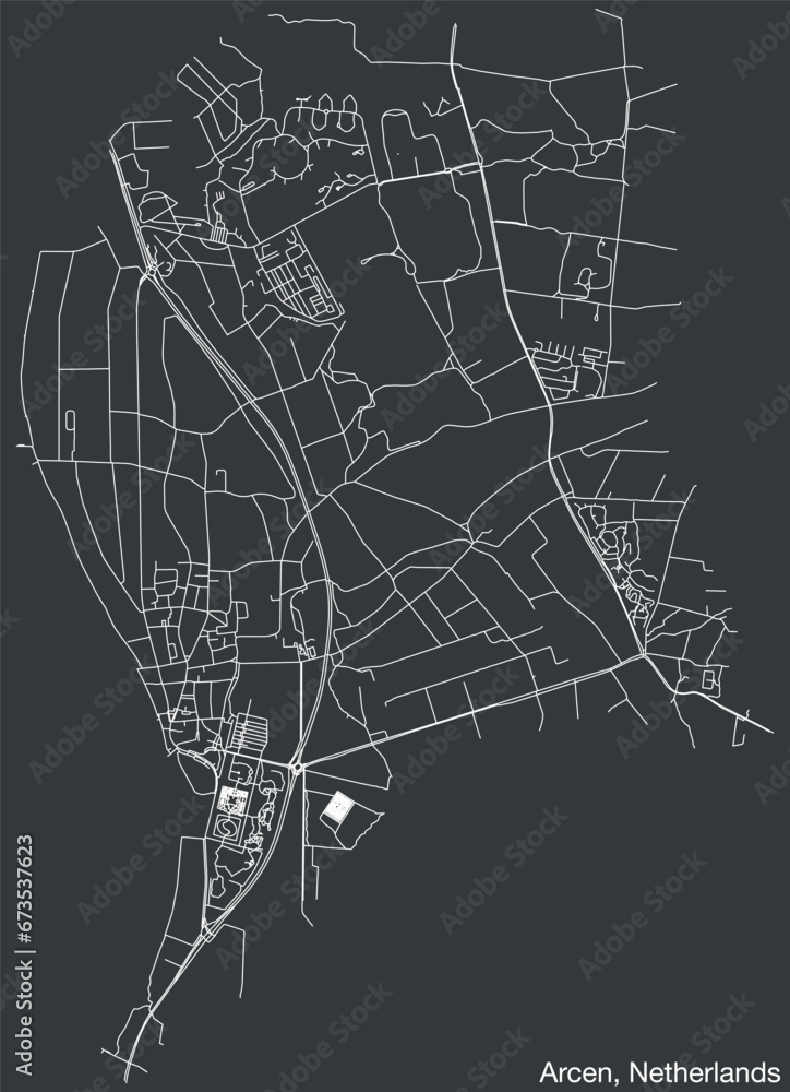Detailed hand-drawn navigational urban street roads map of the Dutch city of ARCEN, NETHERLANDS with solid road lines and name tag on vintage background