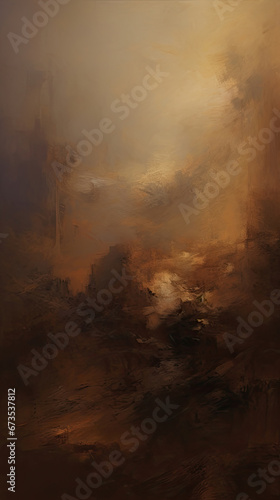 a painting of a brown sky with white clouds. Expressive Amber color oil painting background