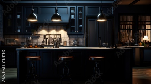 Dark kitchen interior industrial edge and sophisticated style photo