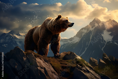 brown bear  beautiful views mountains  nice view  on top of the mountain
