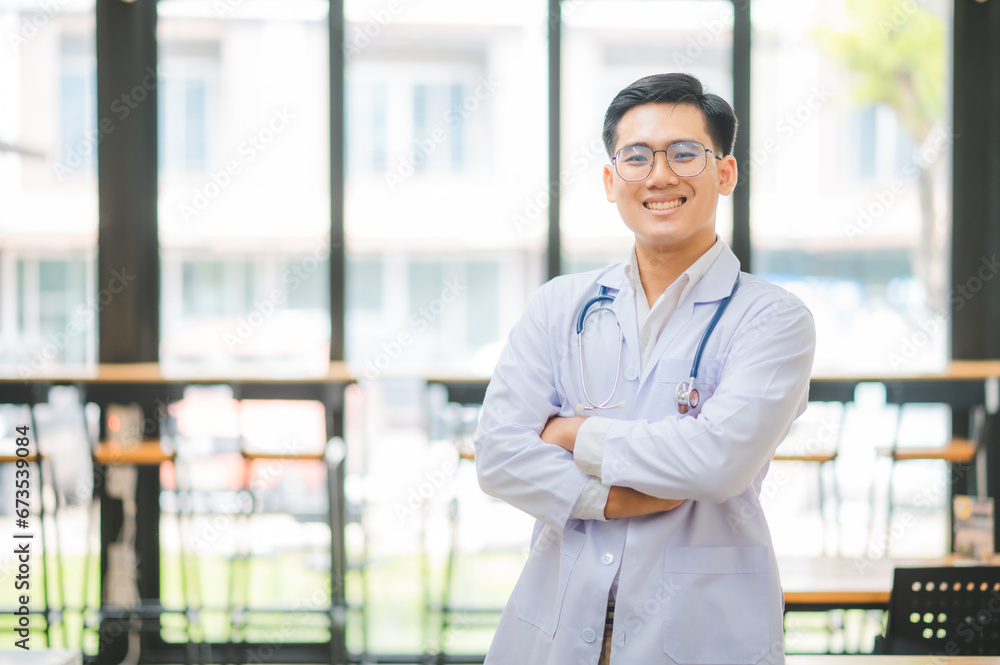 Portrait doctor with a stethoscope stands confidently ready to provide health care to patients in hospitals or clinics. Portrait doctor with a stethoscope stands confidently ready to provide health care to patients in hospitals or clinics.