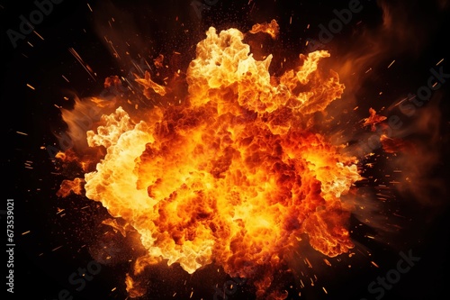 explosion fire flames smoke embers big powerful fiery hot shockwave bomb special effects boom device film movie overlay isolated black background