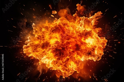 explosion fire flames smoke embers big powerful fiery hot shockwave bomb special effects boom device film movie overlay isolated black background © James