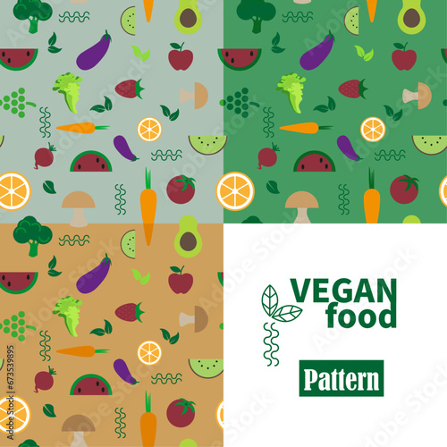 Pattern Vegan food banner in flat minimalist style. Vector illustration.