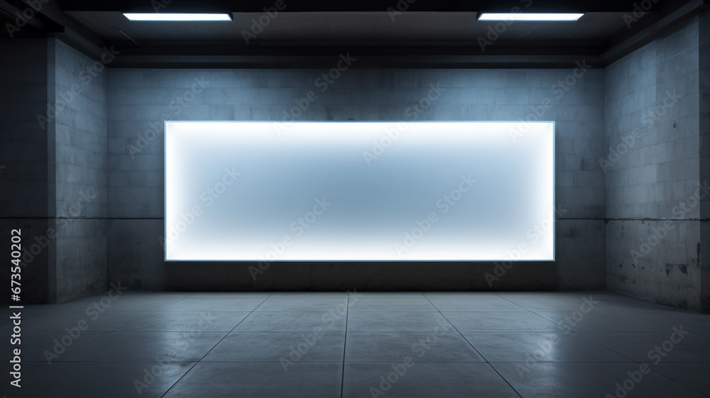 Blank digital billboard in dark city place like subway or parking, empty wall mockup with led light. Screen for advertising in urban underground. Concept of poster, street, banner Blank digital billboard in dark city place like subway or parking, empty wall mockup with led light. Screen for advertising in urban underground. Concept of poster, street, banner