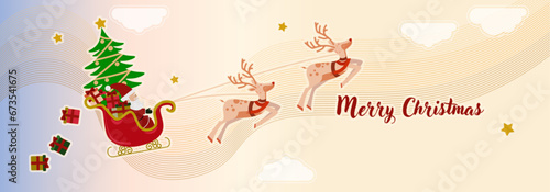Merry Christmas - Santa's sleigh with reindeer and stars - merry christmas