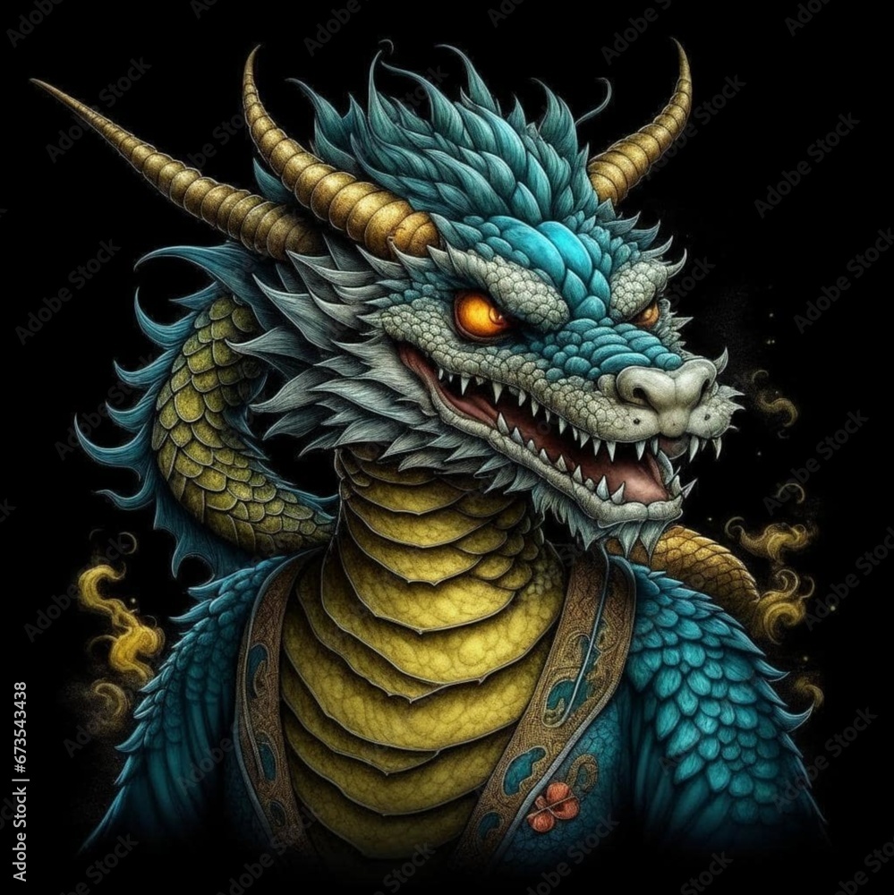 Chinese Year of the Dragon. Exotic pattern featuring a realistic oriental dragon on a black background. A powerful symbol of the 2024 New Year in the culture of the East. Illustration.
Chinese Year of the Dragon. Exotic pattern featuring a realistic oriental dragon on a black background. A powerful symbol of the 2024 New Year in the culture of the East. Illustration.