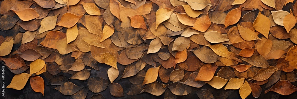 large piece of dark brown and gold leaves and bark, dark silver and light bronze, focus stacking, colorful layered forms, heavy use of palette knives, ceramic street art, generative AI large piece of dark brown and gold leaves and bark, dark silver and light bronze, focus stacking, colorful layered forms, heavy use of palette knives, ceramic street art, generative AI