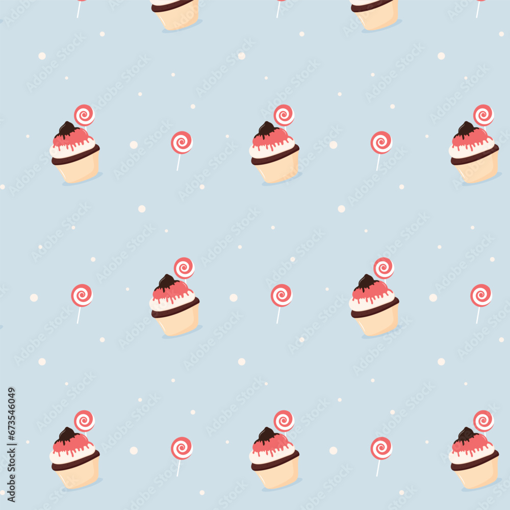 seamless background with cupcakes. Sweet cupcake with chocolate. Vector illustration of dessert. seamless background with cupcakes. Sweet cupcake with chocolate. Vector illustration of dessert.
