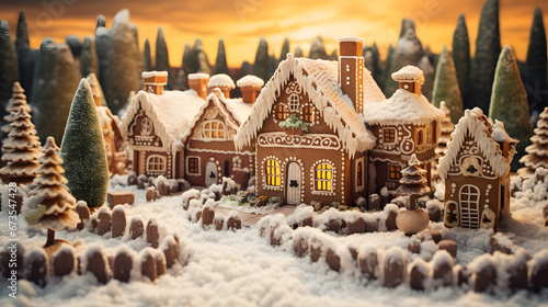 gingerbread house in style of realistic houses in snowy village