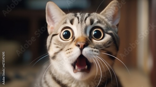 surprised cat make big eyes. American shorthair surprised cat or kitten funny face big eyes, cute, domestic, kitten, feline, Emotional surprised, kitty, wow.