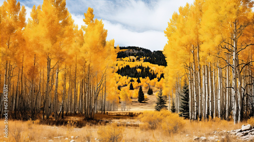 Yellow Aspen trees at the peak of fall colours photo