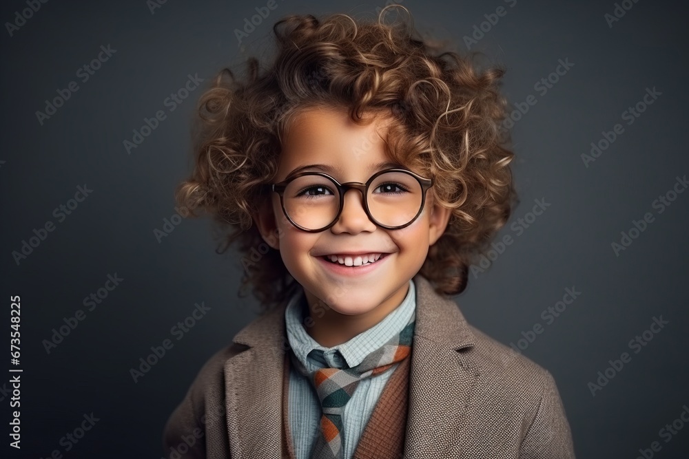 Portrait of a cute little boy with curly hair and eyeglasses Portrait of a cute little boy with curly hair and eyeglasses
