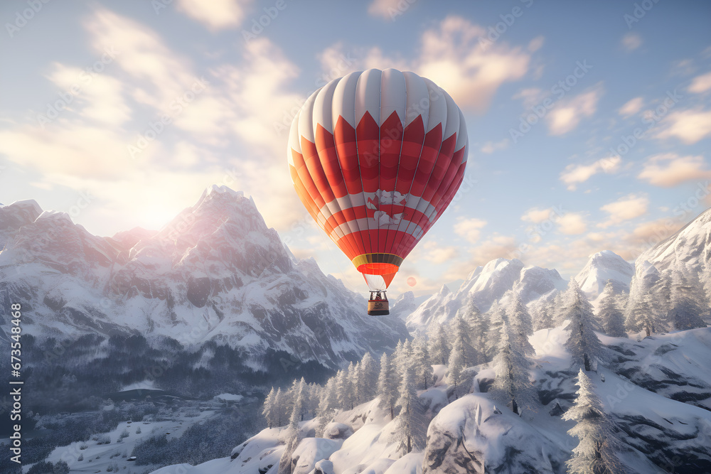 Hot air balloon in the snow mountains Hot air balloon in the snow mountains
