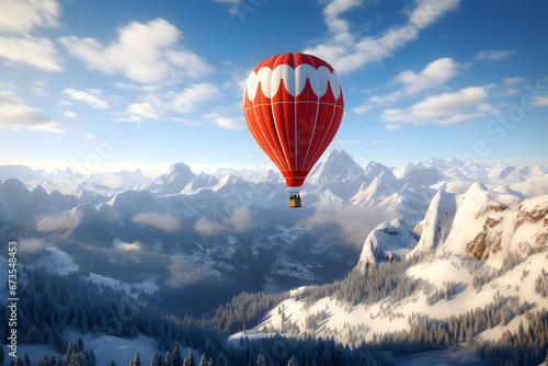Hot air balloon in the snow mountains