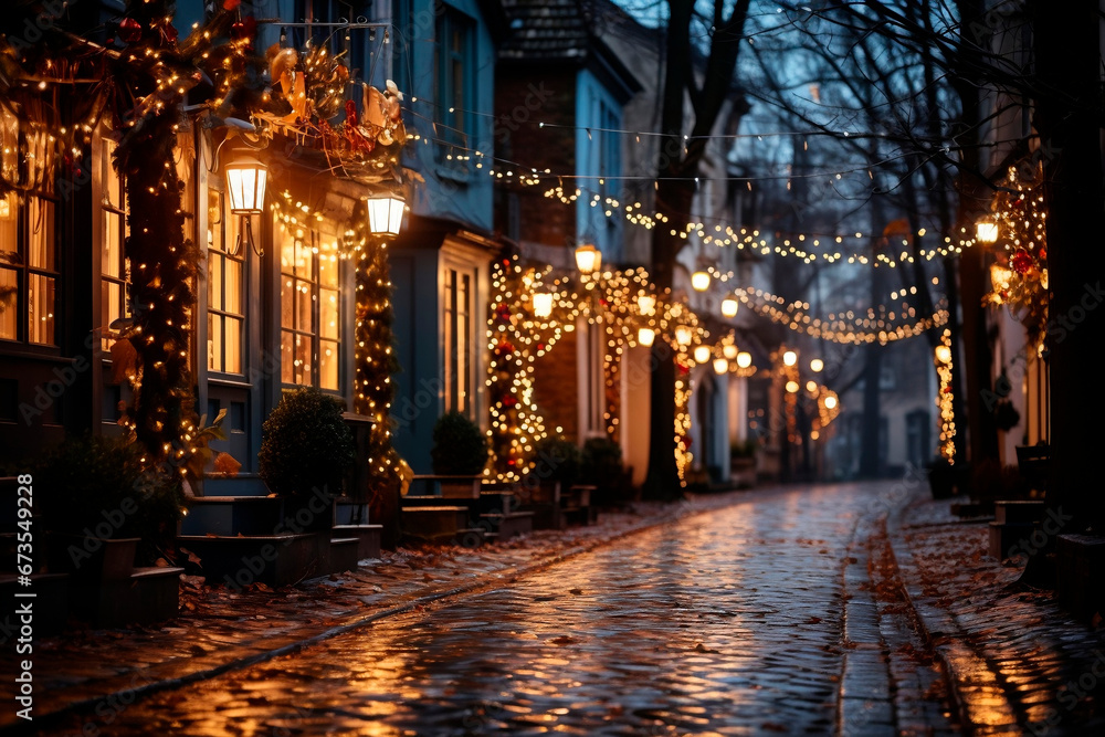 Small street with Christmas decoration