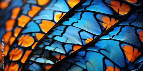 close up butterfly wing blue and orange colors, generative AI © VALUEINVESTOR