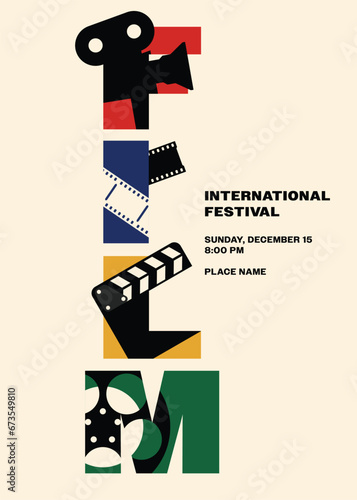 Movie and film festival poster template design background modern vintage retro style