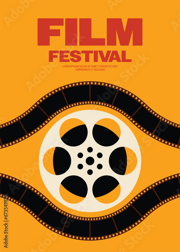 Movie and film festival poster template design background modern vintage retro style with filmstrip