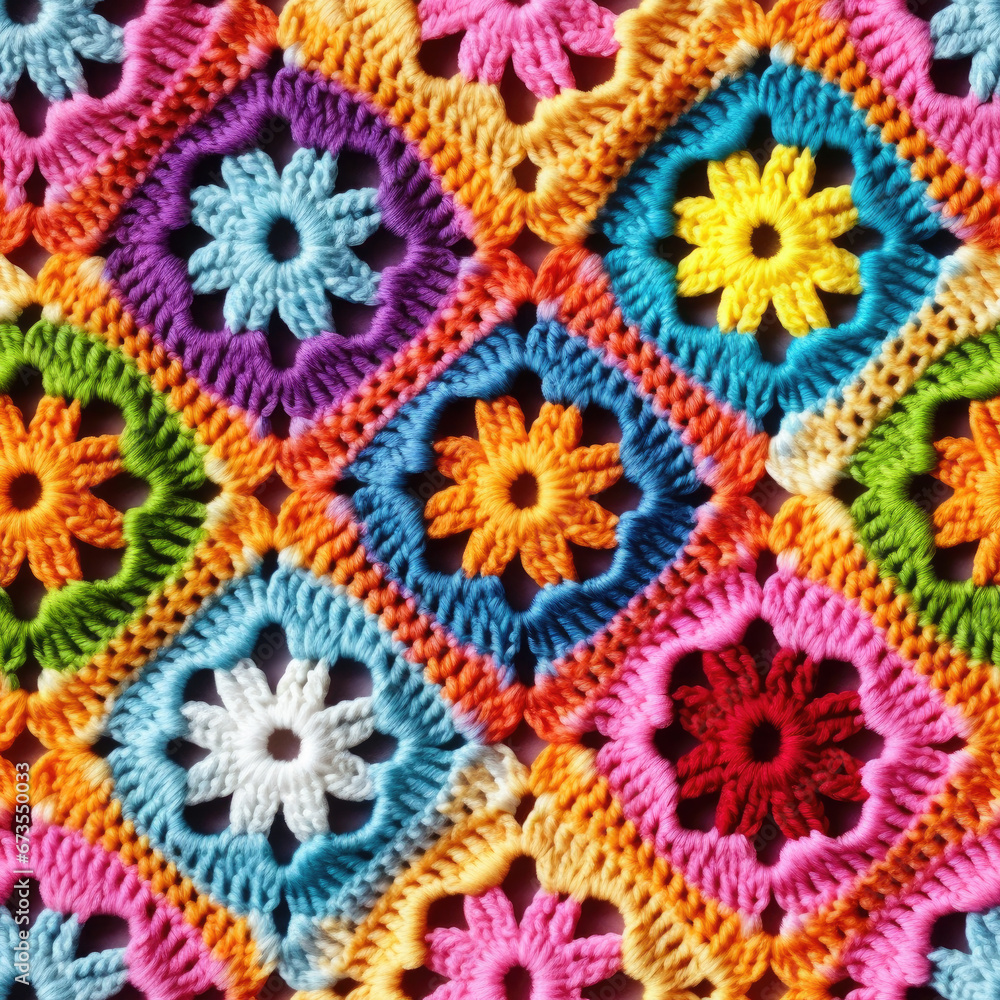 colorful crochet pattern seamless texture, generative ai