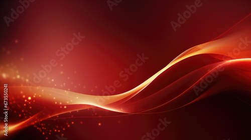 abstract red background with golden lines and sparks, generative ai