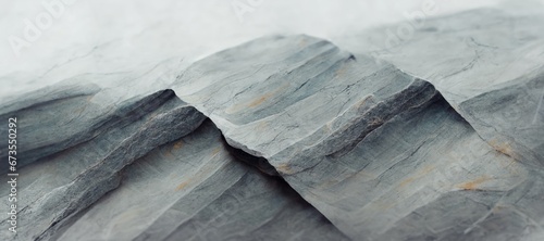 Minimal grey cracked slate stone close up texture, weather erosion chipped shale rock sheets, wavy layered formation geology pattern.  photo