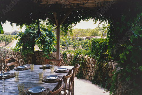 Bodegas Binifadet vineyard outdoor dining room in Menorca.