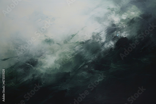 a painting of a black and white sky. Expressive Emerald color oil painting background