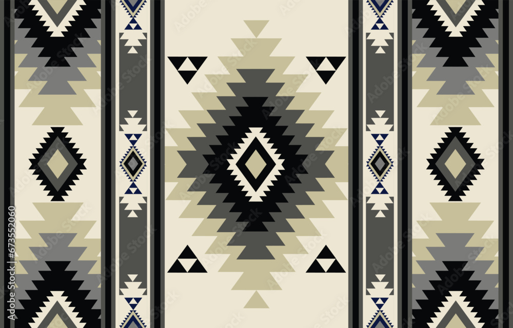 Ethnic tribal Aztec black and white background. Seamless tribal pattern, folk embroidery, tradition geometric Aztec ornament. Tradition Native and Navaho design for fabric, textile, print, rug, paper - obrazy, fototapety, plakaty 