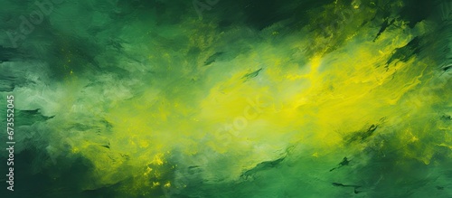 Trendy tie dye pattern in a dirty green hue resembling ink blur and forming a dark framework Brushstrokes in yellow create an abstract watercolour background on color wallpaper complementing