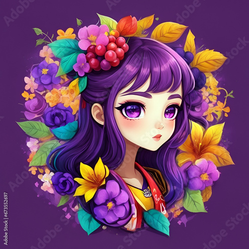 Illustration of beautiful woman in fruit frame 