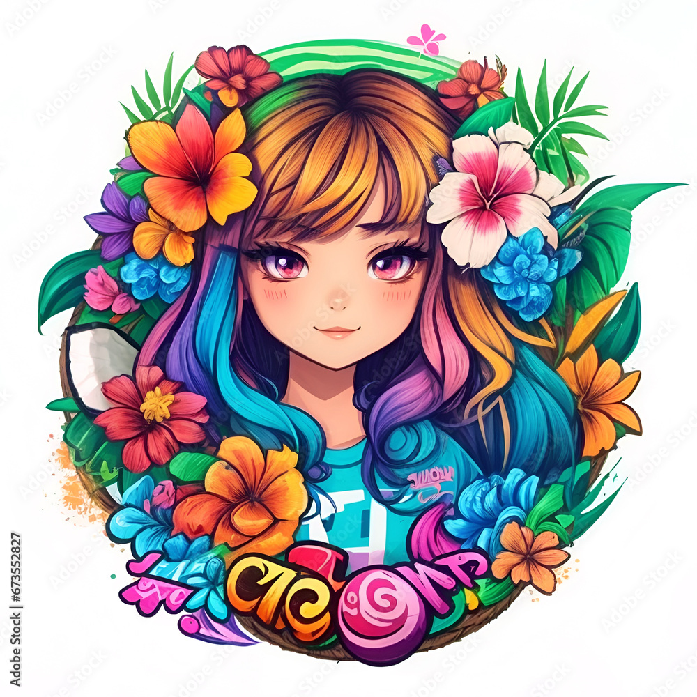 Illustration of beautiful woman in fruit frame
