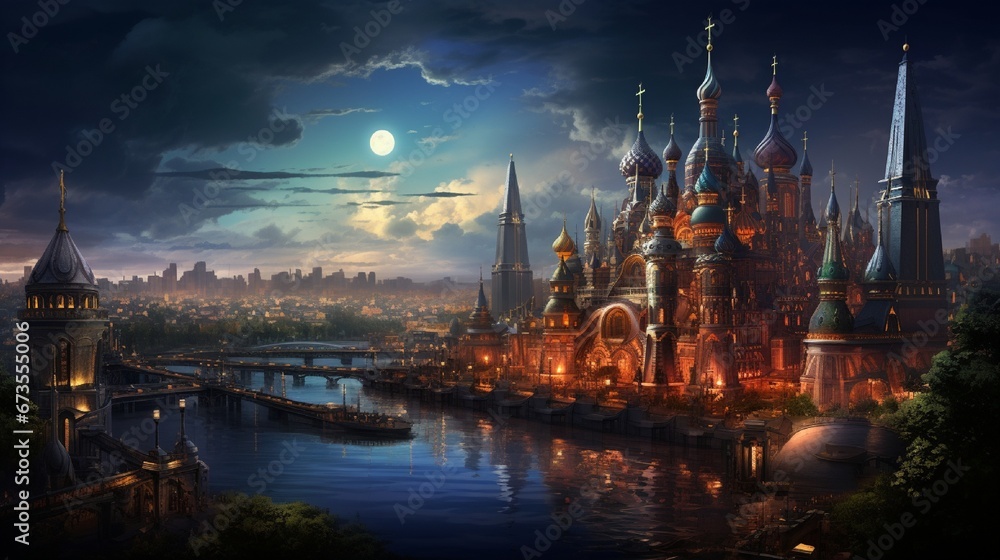 night Moscow cityscape