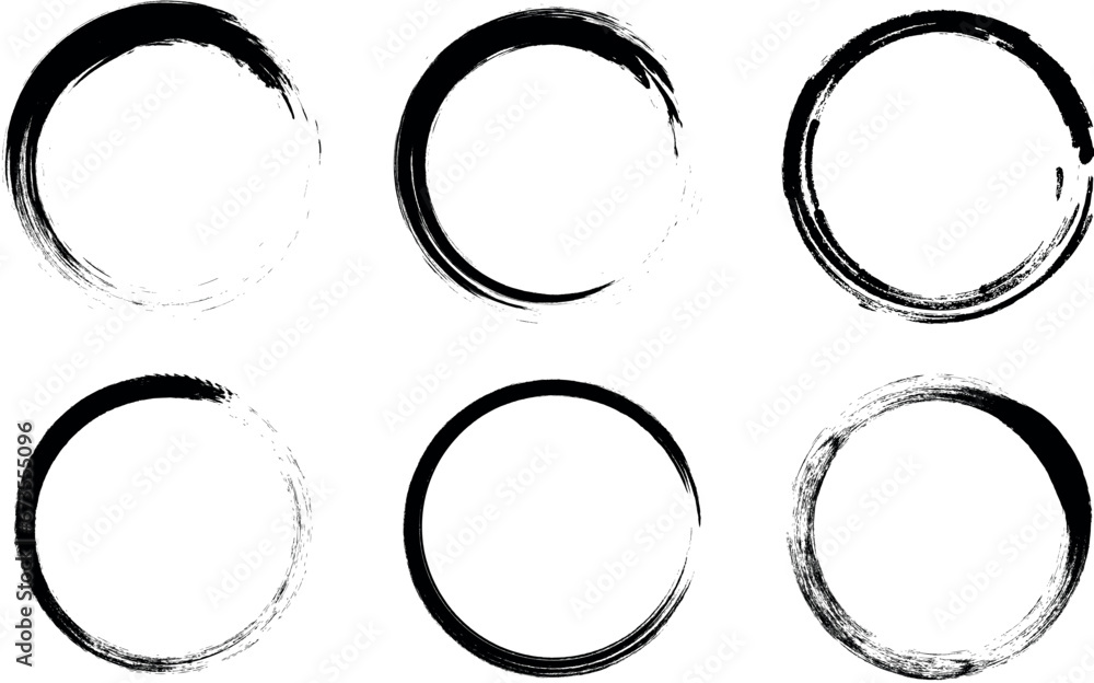 Black brush stroke in a circle. Set of round decorative circle isolated on white background. Vector illustration Black brush stroke in a circle. Set of round decorative circle isolated on white background. Vector illustration