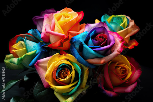 Various colorful roses on a black background, Generative AI, Generative AI 