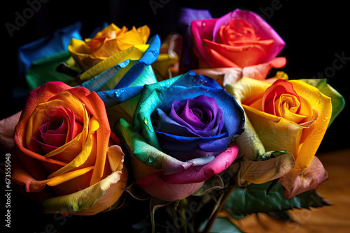 Various colorful roses on a black background  Generative AI  Generative AI 