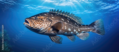 Inquisitive Nassau grouper swimming in the ocean