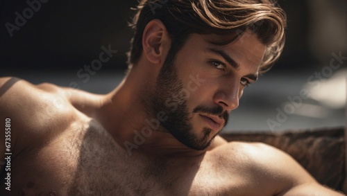 Male model with beard. Generative AI photo