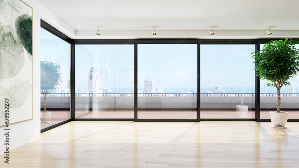 Fototapeta premium Large luxury modern bright interiors Living room mockup banner illustration 3D rendering computer digitally generated image