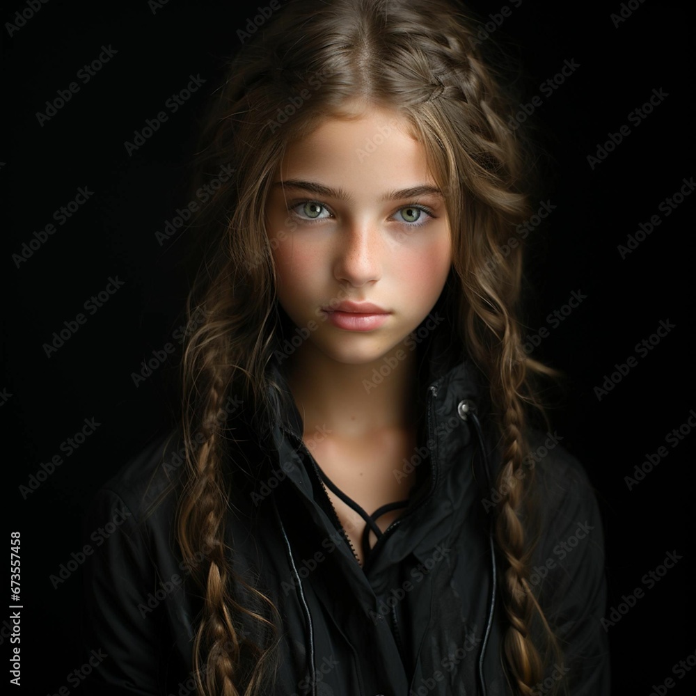 AI generated illustration of a beautiful girl portrait on a dark background AI generated illustration of a beautiful girl portrait on a dark background