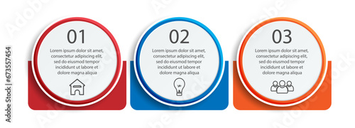 Business Infographic Design Template. minimal Timeline design with 3 steps, 
options and marketing icons. Vector linear infographic with three circle connected elements. 
suitable for presentations