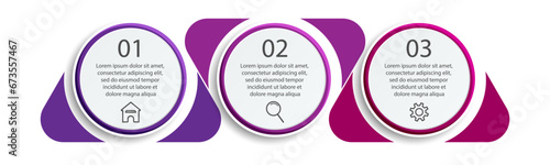 Business Infographic Design Template. minimal Timeline design with 3 steps, 
options and marketing icons. Vector linear infographic with three circle connected elements. 
suitable for presentations