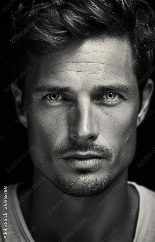 AI generated illustration of a portrait of a man in grayscale AI generated illustration of a portrait of a man in grayscale