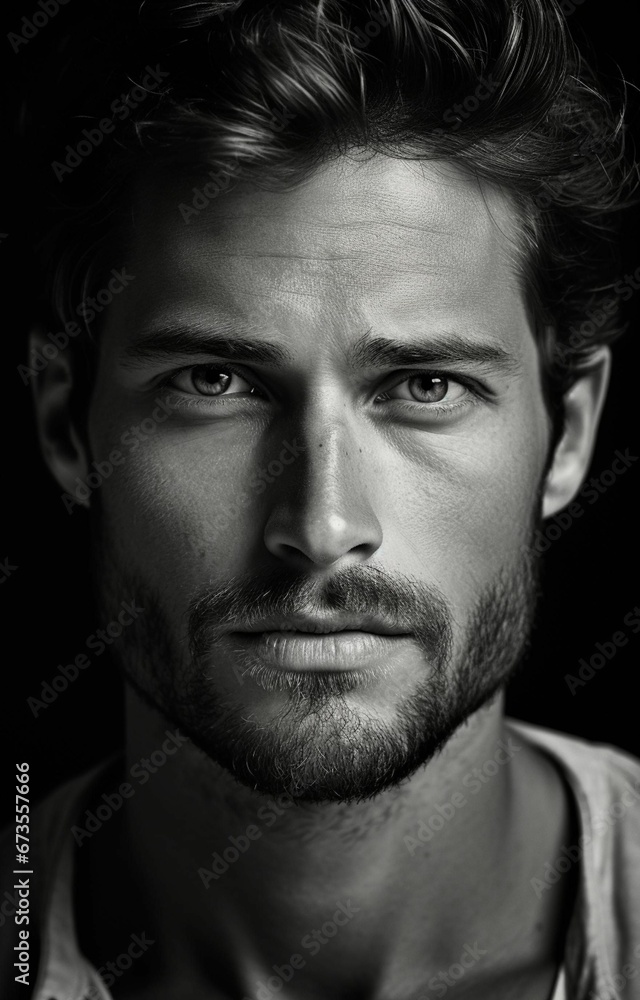 AI generated illustration of a portrait of a man in grayscale